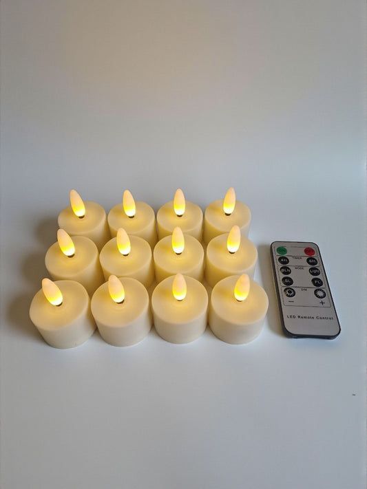 12x Wiederaufladbare LED Teelichter mit Fernbedienung – Flammenlose Kerze